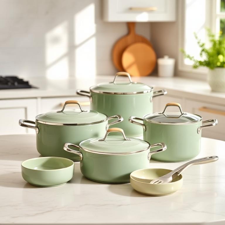 Sage green ceramic cookware